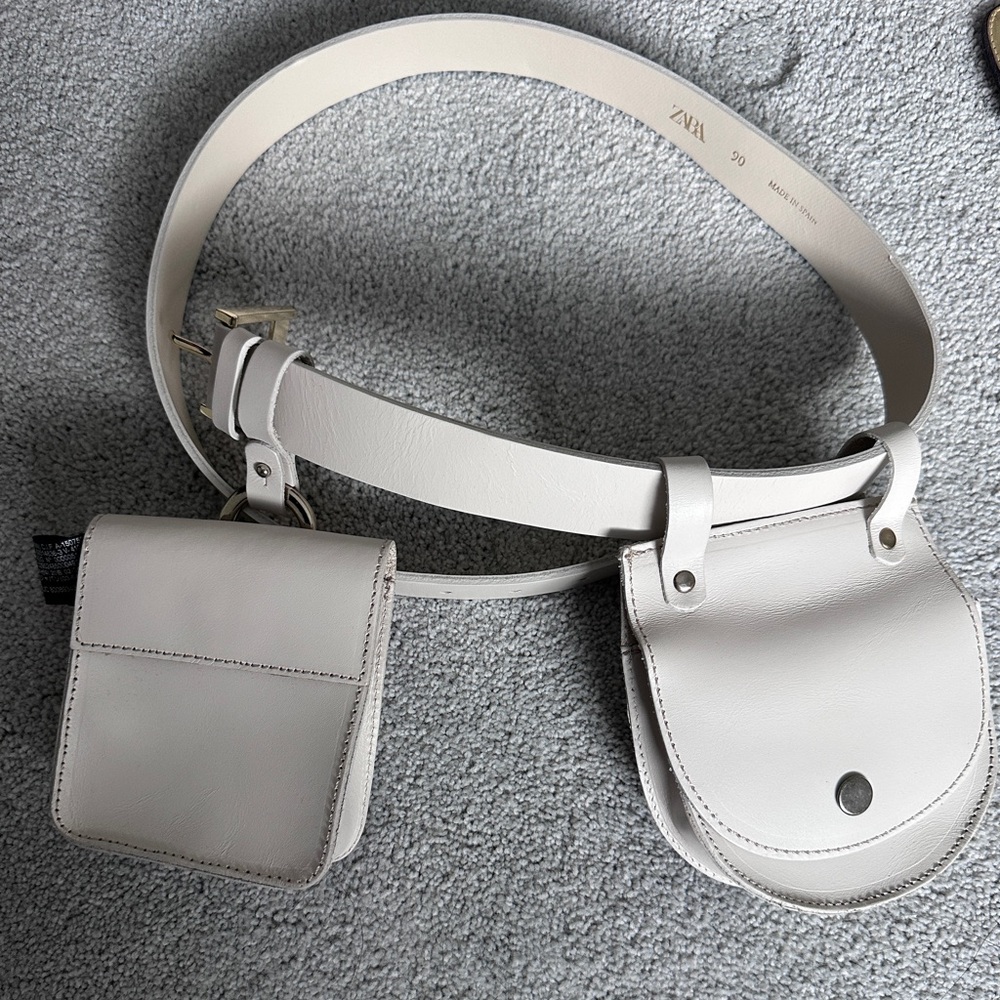Zara White Leather Belt Bag white size 90